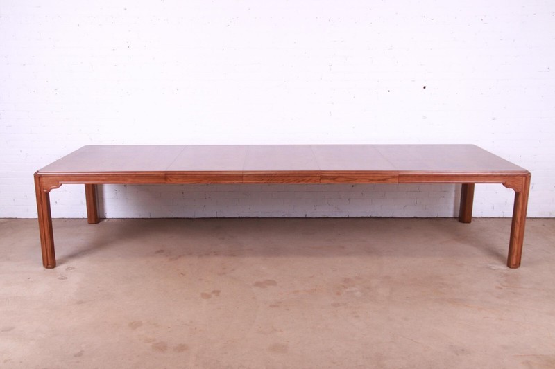 Drexel Heritage Mid-Century Modern Oak Burl Wood Extension Table, Refinished