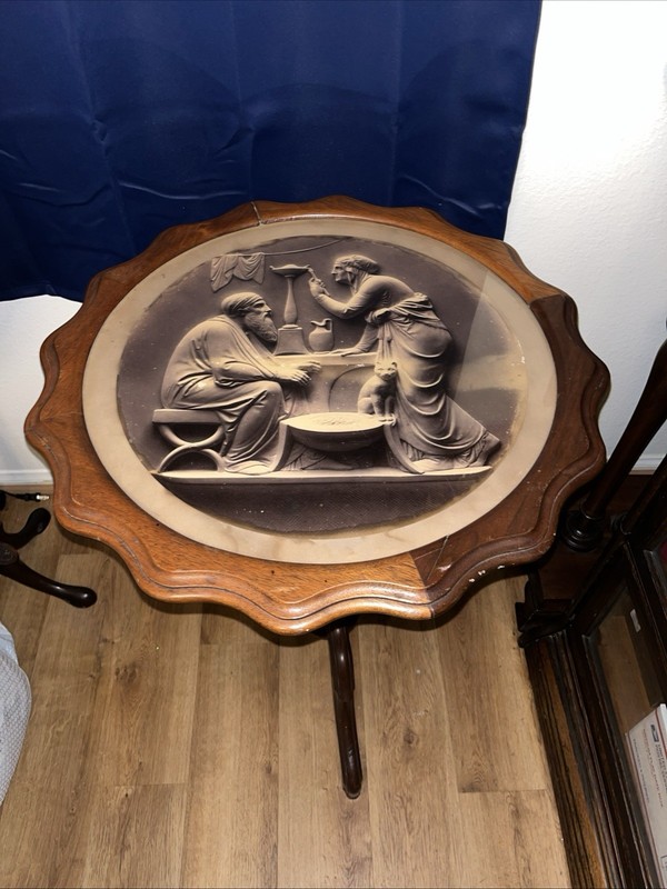 Antique Wood Tilt Top Tripod Table with Danish Neoclassical Winter art. gallery