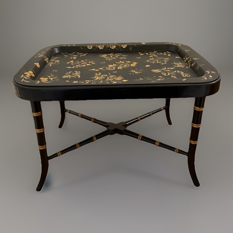 Antique Victorian Lacquer Tray & Table Stand gallery