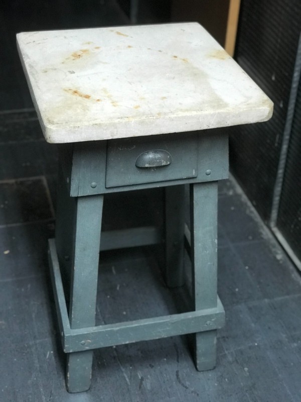 ANTIQUE SCULPTOR’S TABLE W/MARBLE TOP SHABBY INDUSTRIAL FARM ARTIST LOFT CHIC gallery