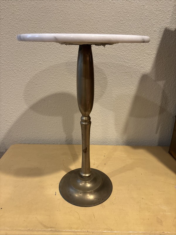 Vintage White & Gray Marble And Brass Plant Stand Accent Table 12”x17.5” gallery