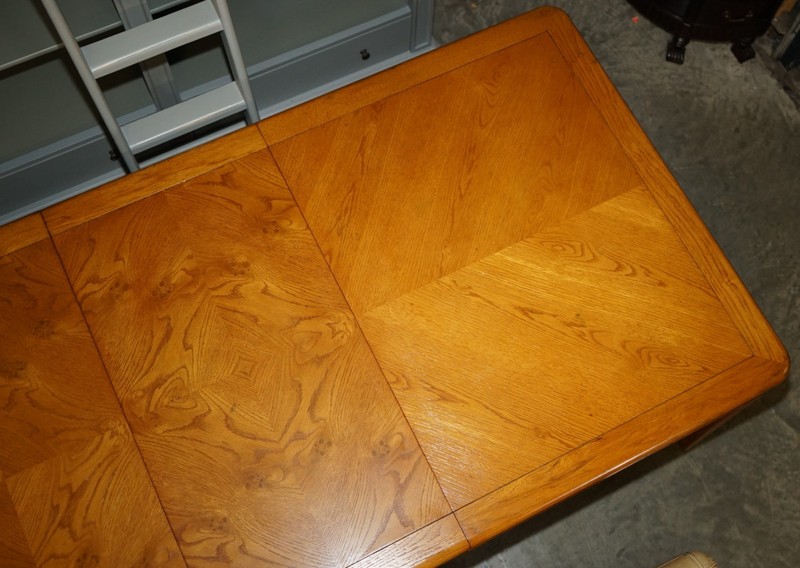 VINTAGE ENGLISH BURR OAK & TEAK DINING TABLE & TEN BERGERE DINING CHAIRS SUITE gallery