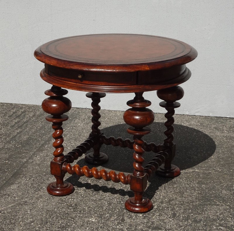 Vintage John Richard Large Spindle Side Table Leather Top w a Drawer gallery