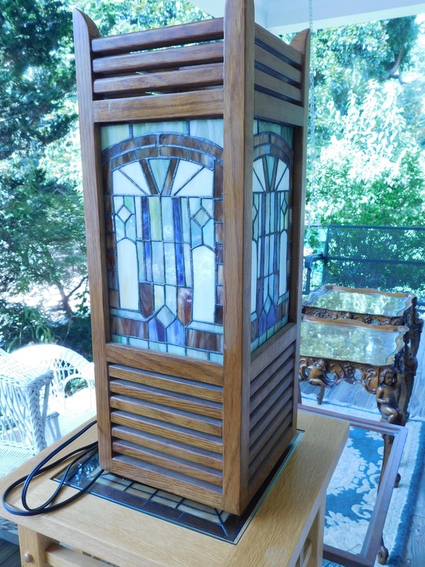Frank Lloyd Wright Style Mission Oak Table With Shelf 15" W x 15 " L x 36" gallery
