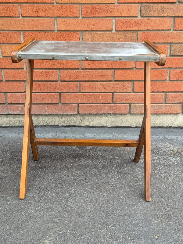 23" Vintage Mid Century Modern Art Deco Z Table Plant Stand Wood Metal Lamp Side gallery