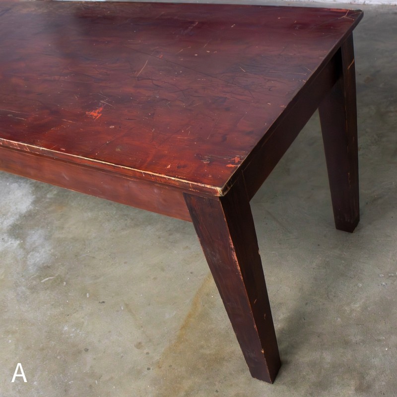 Early 20th Rustic Mahogany Farmhouse Harvest Dining Table Distressed Finish gallery