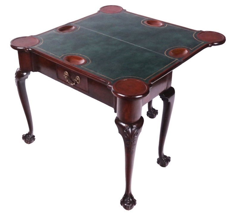 Antique 18th C George III Mahogany Flip Top Gaming Table Leather Fitted Pockets