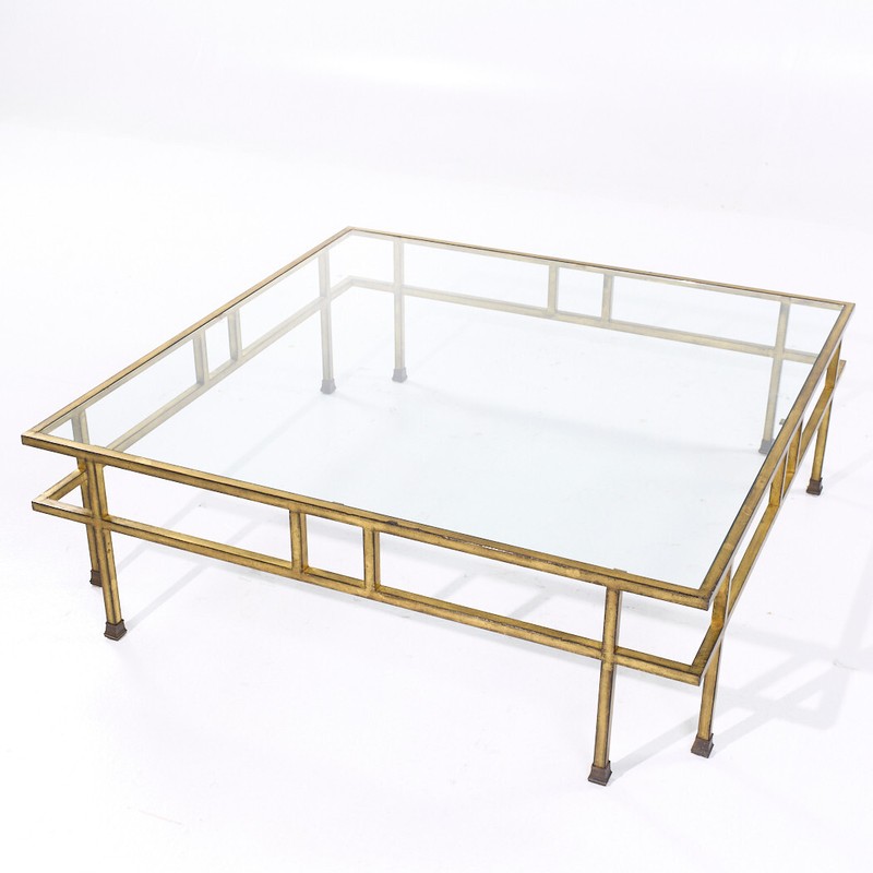 Maison Jansen Style Mid Century Large Italian Brass and Glass Coffee Table gallery