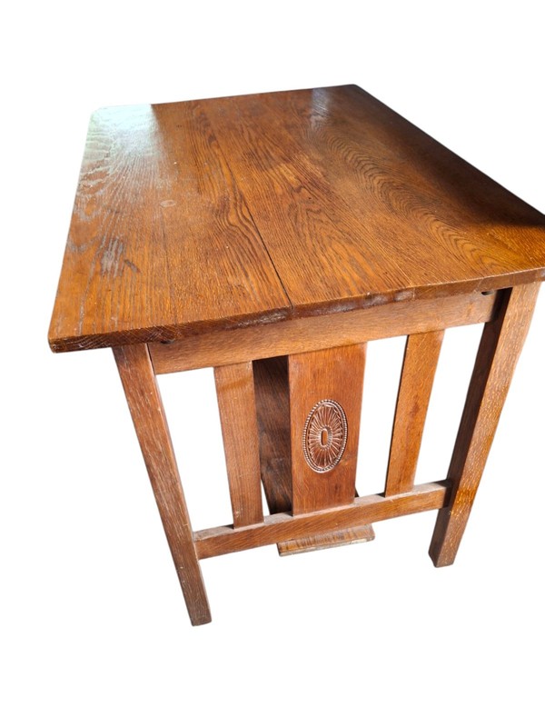 Antique Oak Desk Arts & Crafts Mission Oak Furniture Table 38" Long gallery