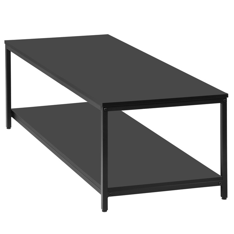 2-Tier Coffee Table 39.4" Living Room Tables w/ Storage Shelf Center Table Black gallery