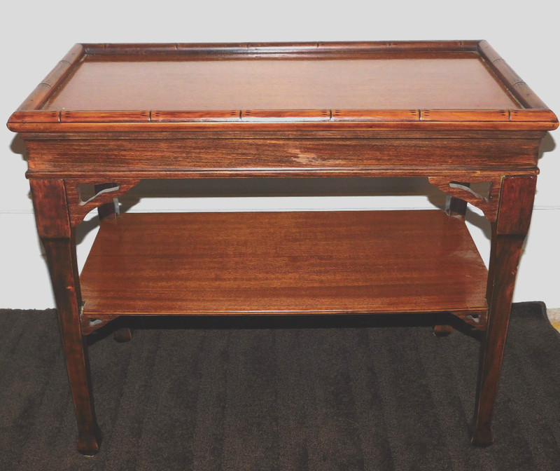 Vintage MCM Wood End Side Hall Magazine Bamboo Accent 2 TIER Table Stand Regency gallery