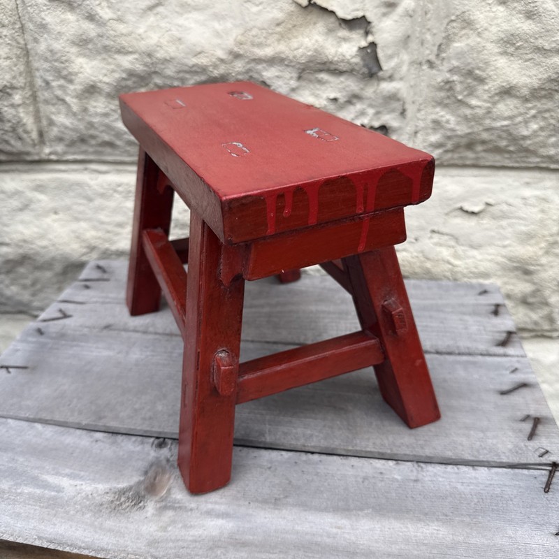 Vintage Asian Cricket Stool Red Paint Wooden 8x11x5 Inches gallery