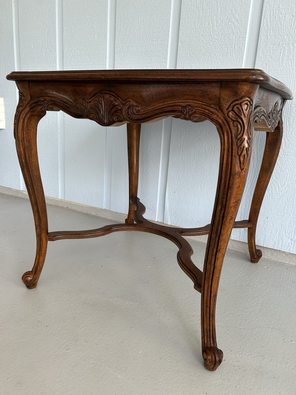 Vtg Campaign Style Fold Tray Table-Gilt Wood butler Serve Table By Scheibe-1950 gallery