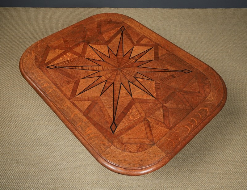 Antique Continental Victorian Oak Ebony Parquet Centre Loo Dining Table c. 1860 gallery