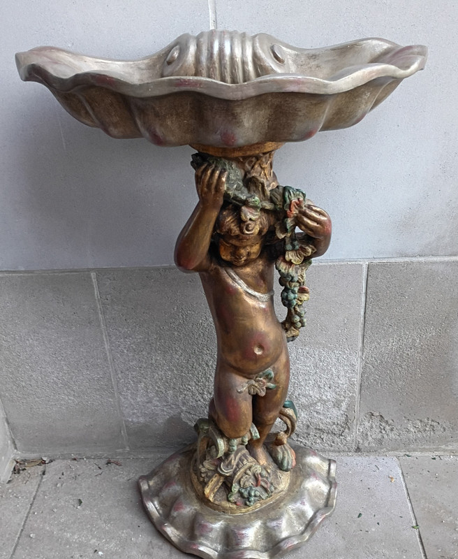 Large Antique Cherub Carved Wood Console 19th C Grotto Shell Table Angel Putti
