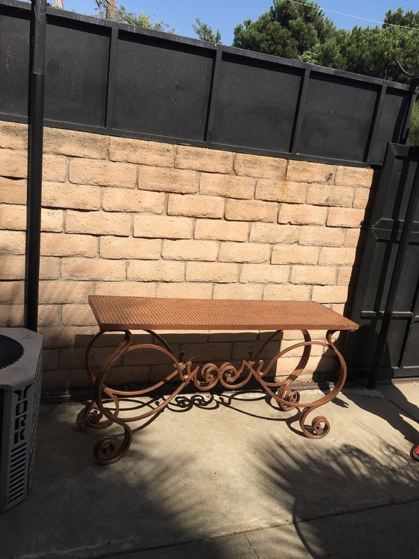 wrought iron table Vintage Indoor /Outdoor Hand Made With copper penny top