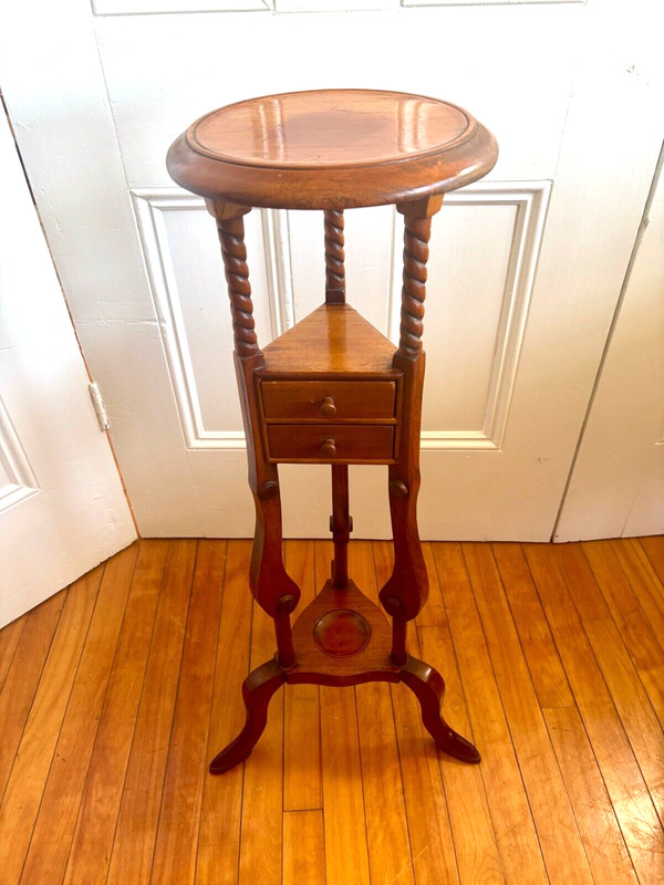 Victorian Style Mahogany Barley Twist Two-Drawer Plant Stand
