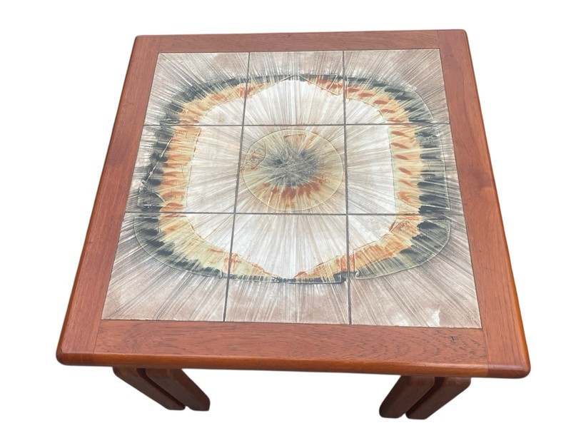 Fine MCM Double Leg Danish Floating Teak Tile Top Coffee Table