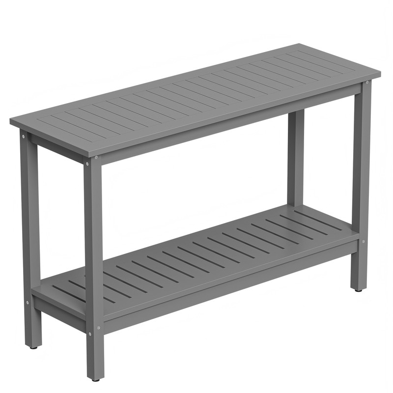 2-Shelf Gray Console Table Indoor Outdoor Multifunctional 48" w/Foot Sliders gallery