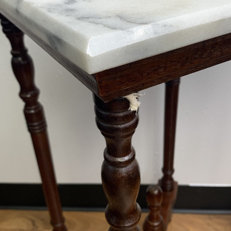 VTG 1970s American French Country Mahogany Wood 28" Pedestal Side Marble Table gallery