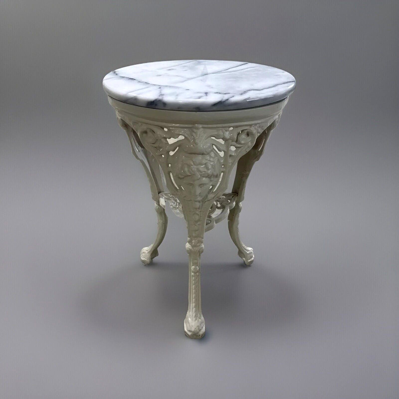 Vintage English Pub Table with Cast Iron Base & Marble Top