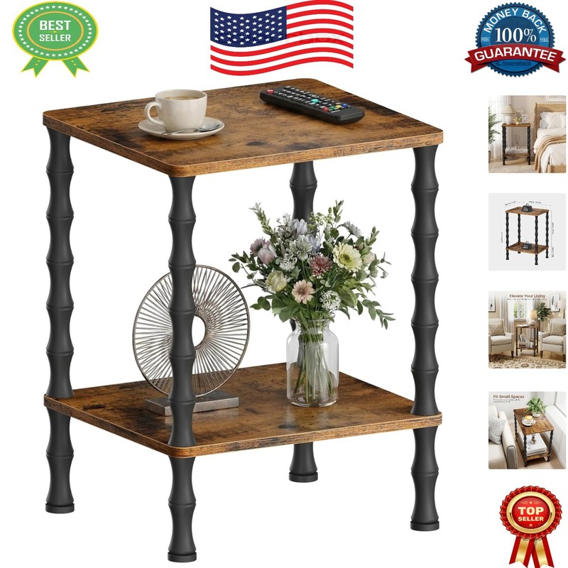 Rustic Brown 21.9 Inch End Table – Compact Small Corner Table with Storage Shelf