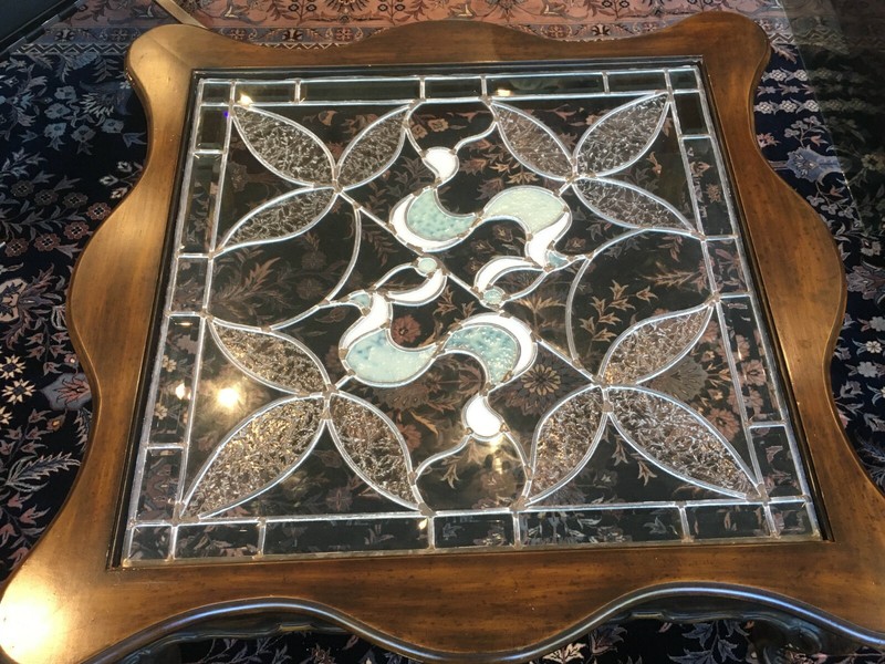 GORGEOUS PHYLLIS MORRIS COFFEE TABLE WITH STAINED GLASS TOP - SIGNED!