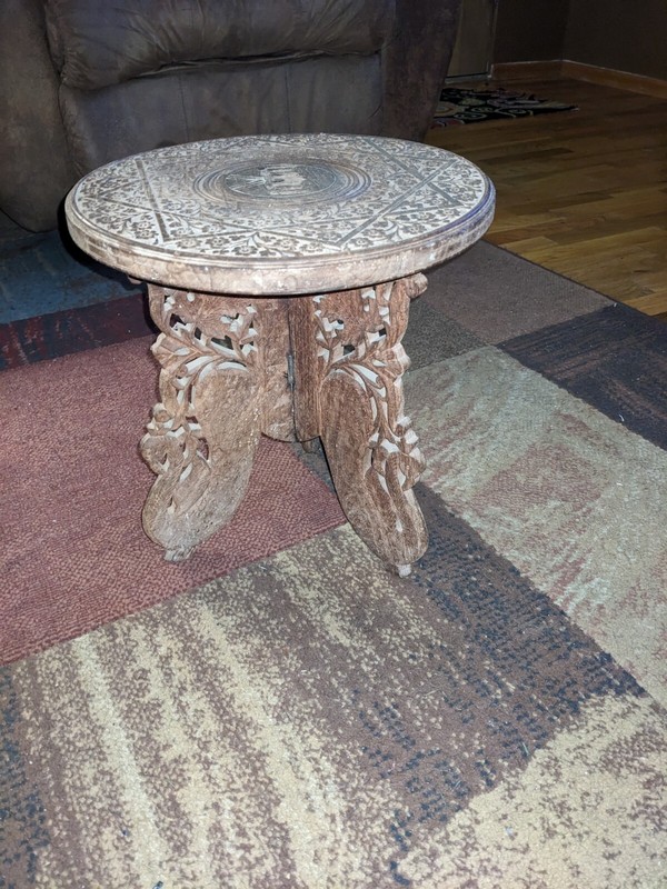VTG Hand Carved Sheesham Wood Inlay Plant Stand 12" x 12" India Folding gallery