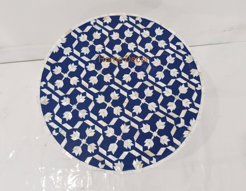 Mother of Pearl Inlay Round Stool Table with Golden Legs – Handmade Accent gallery