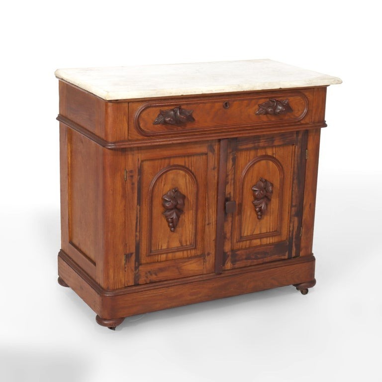 Antique Victorian Carved Chestnut & Walnut Marble Top Washstand c1890 gallery
