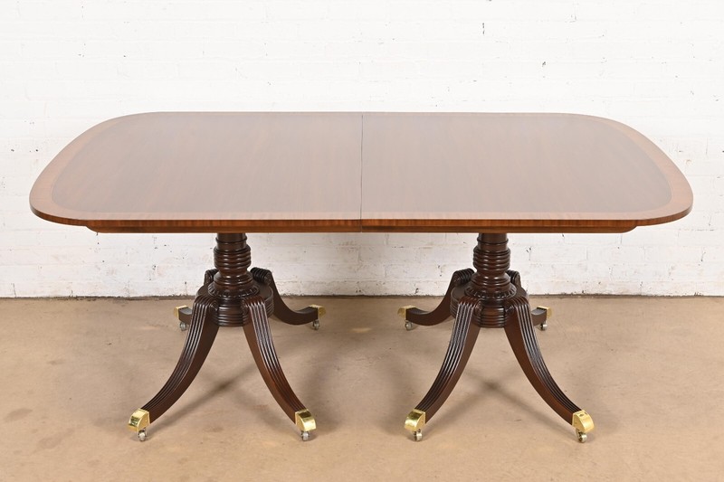 Baker Furniture Georgian Banded Mahogany Pedestal Dining Table, Refinished