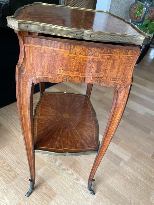 Antique French Gueridon Table– 19th Century Louis XV Style, Brass & Inlay Detail gallery