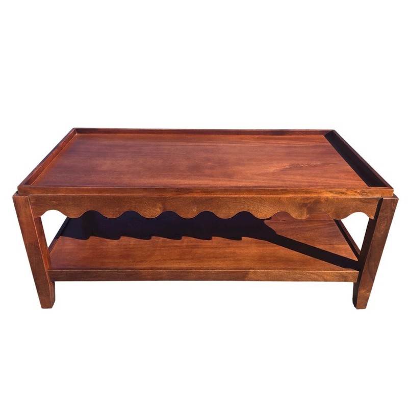 Scallop Coffee Table – Rectangular Mango Wood Side Table – Lower Shelf