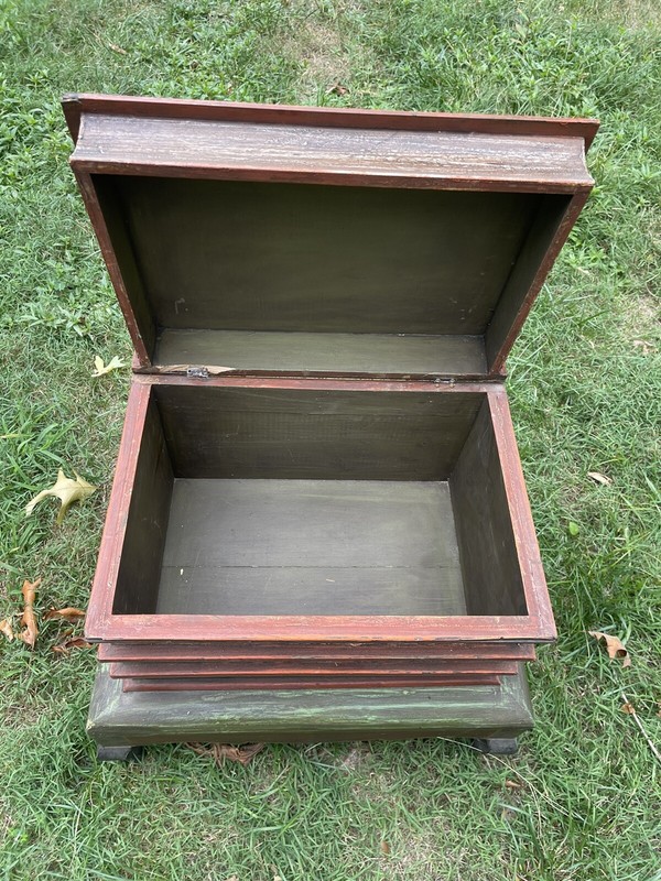 Antique Hand Painted Faux Book End Table Chest 21” H 22 3/8” L gallery