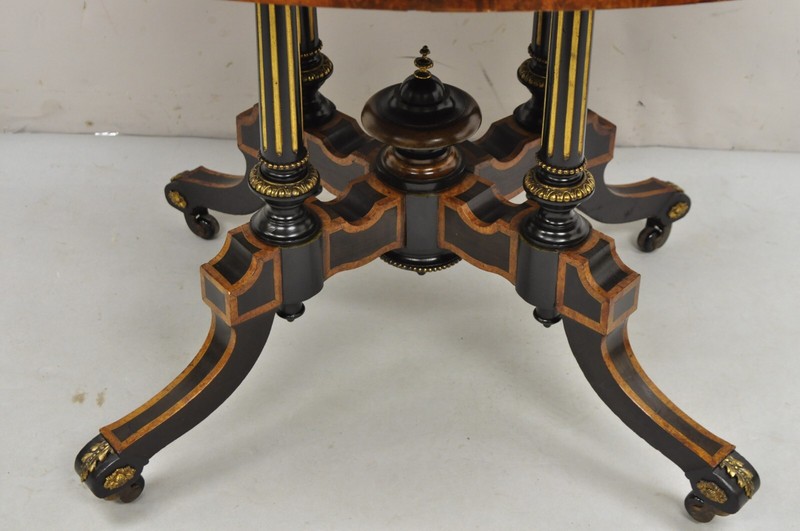 English Victorian Aesthetic Movement Ebony & Burr Walnut Oval Center Table gallery