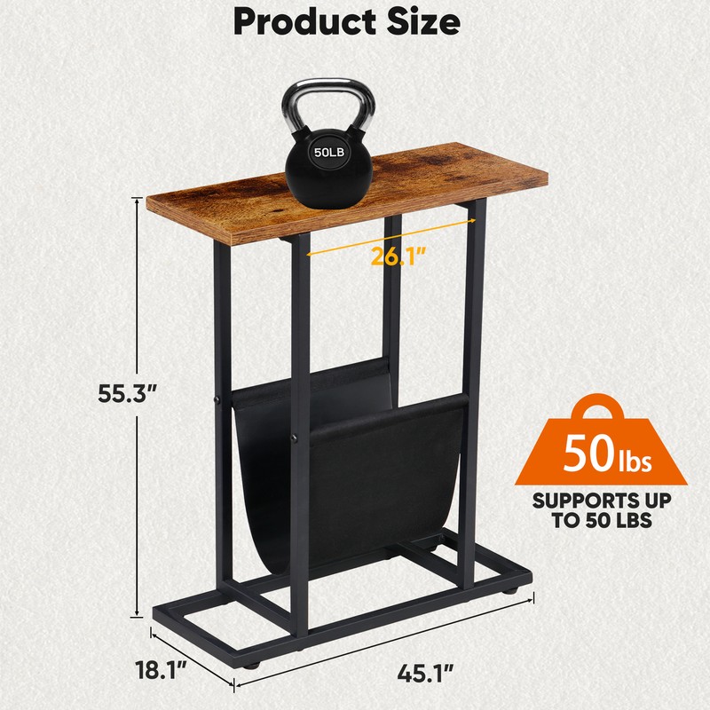 Set of 2 Side Tables with Magazine Holder Narrow End Table for Small Space Brown gallery