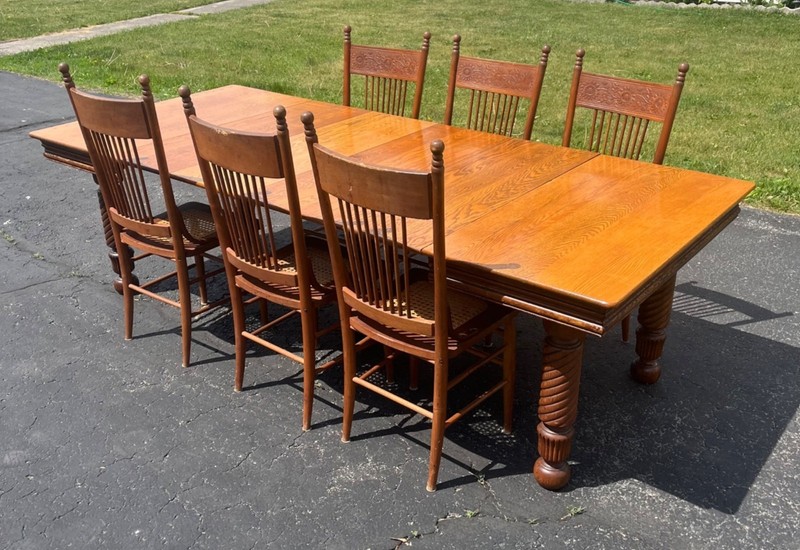Vintage 1900s Solid Oak Farmhouse Large Extension Dining Table Jacobean English gallery