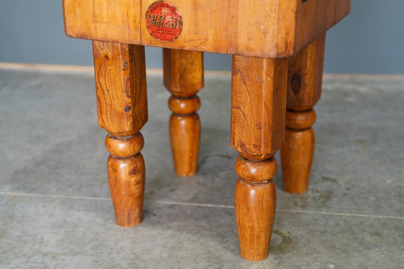 Antique Butcher Block Table Farmhouse Kitchen Island Stand Maple Vintage gallery