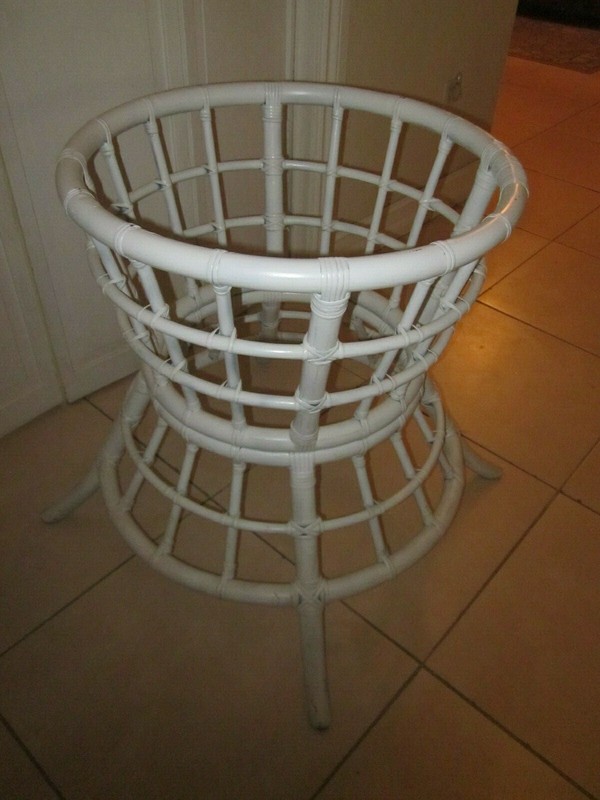 Vintage Bamboo Rattan Dining Round Table Base White Color shipping is extra gallery