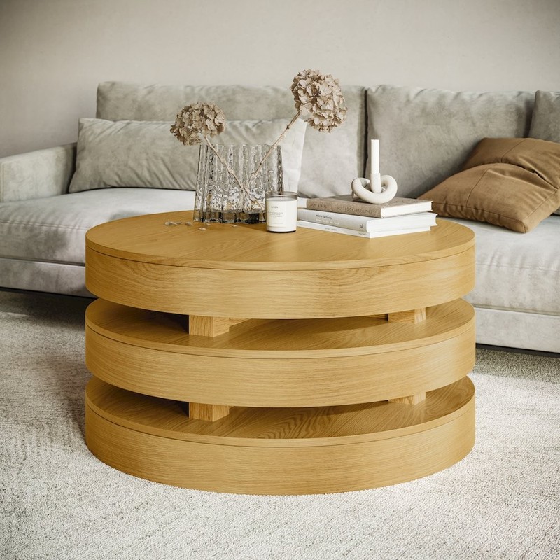 Mid-Century Modern Floating Sculpture Round Layered Coffee Table gallery