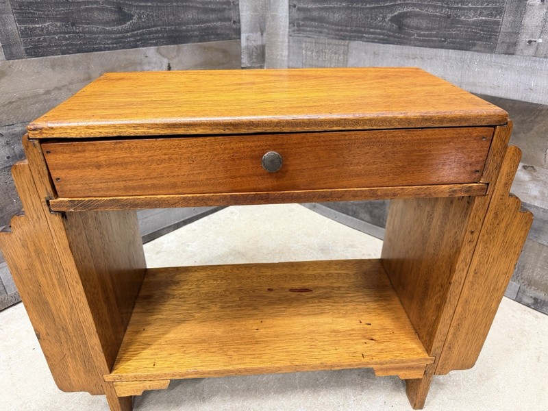 Vintage Art Deco Side Table Magazine Storage Rack Solid Wood Nightstand Drawer gallery