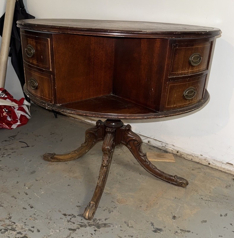 Regency Style Mahogany Rotating Drum Tooled Leather Rent Table – EIGHT DRAWERS gallery