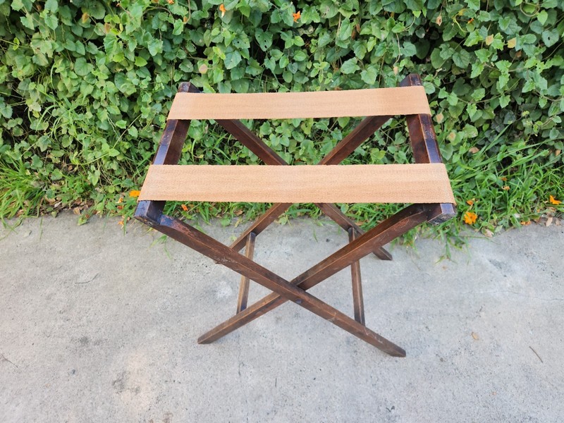 Vintage Wooden Butler Tray Table Folding Stand Pierced Gallery Brass Corners gallery