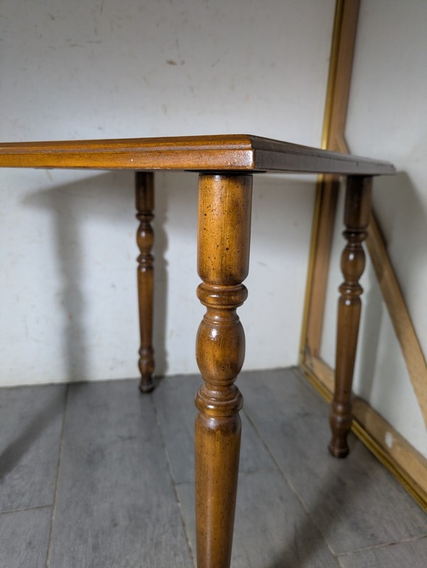 Vintage Rustic Country Parquet Oak Wood Small Side Table Plant Stand Turned Legs gallery