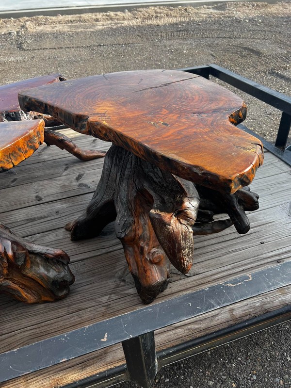 Beautiful and highly desirable vintage burlwood end tables gallery
