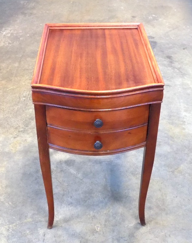 Vintage Mahogany Side Table Curved Front Deep Drawer Federal Style Nightstand