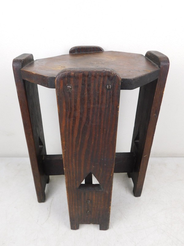 Antique Arts Crafts Mission Pedestal Plant Stand End Table Triangle Cutouts 16"T gallery