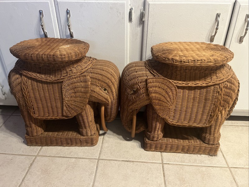 Vintage Boho Wicker Rattan Elephant Side Table Style of Mario Lopez Torres 1970s