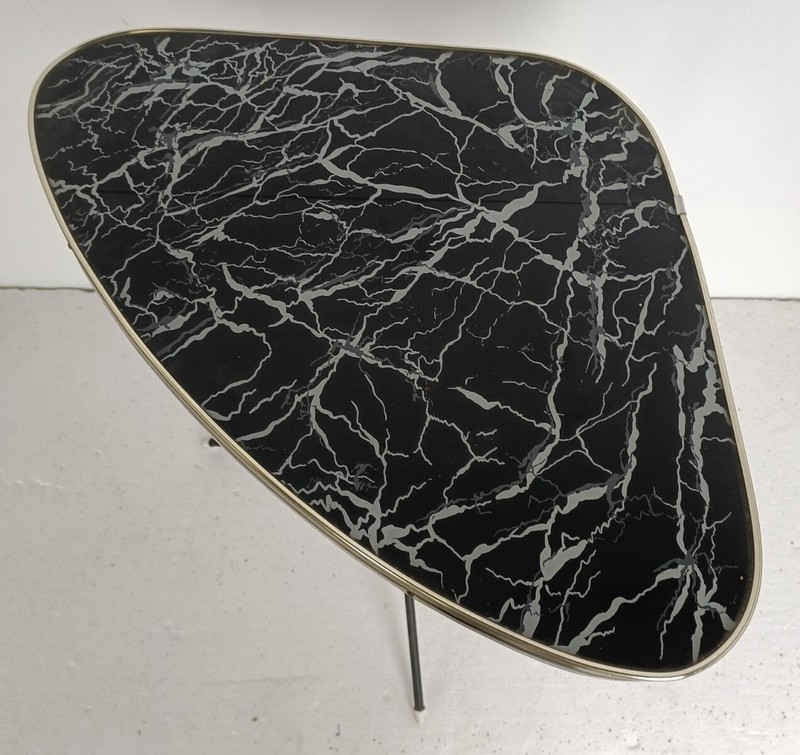 Lovely Small Side Occasional Table Iron Legs marble look top Modernist Vintage gallery