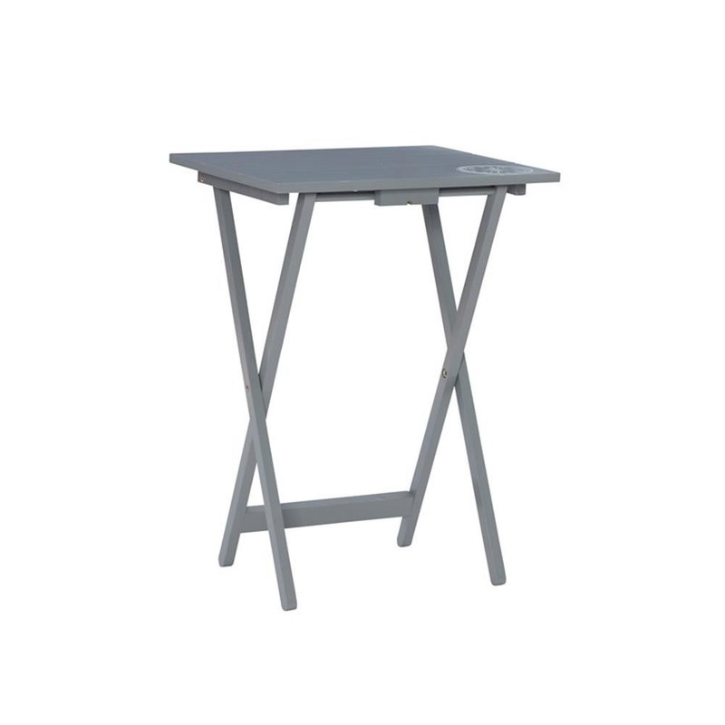 Maklaine 5 Piece Tray Table Set Planked Top with Compass Design in Gray Wood gallery